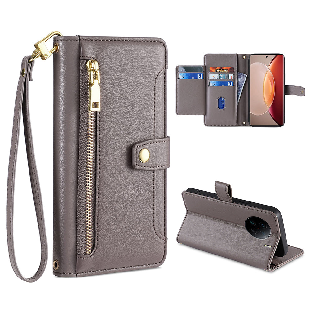 For vivo X90 Pro 5G Zipper Pocket Drop Resistant PU Leather Stand Case Card Slots Flip Phone Cover with Wrist Strap and Shoulder Strap For vivo X90 Pro 5G Zipper Pocket Drop Resistant PU Leather Stand Case Card Slots Flip Phone Cover with Wrist Strap and Shoulder Strap